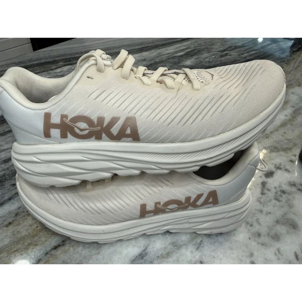Hoka Rincon 3 Rose Gold with Metallic Rose Gold Branding Women's 7